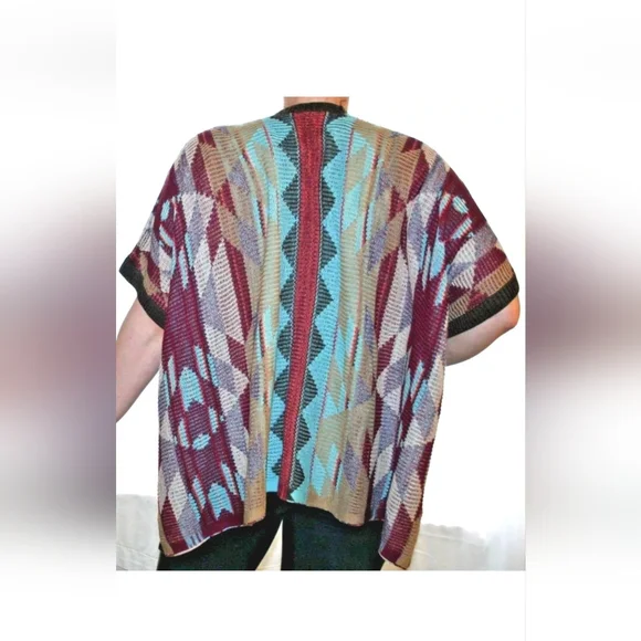 Eddie Bauer knit Pancho Chevron brown one size S M L cardigan - Picture 4 of 11